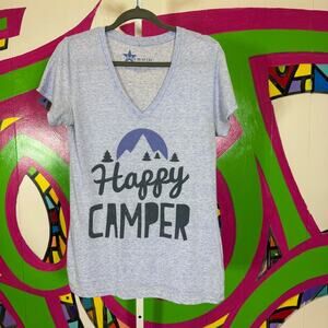 Hybrid Apparel Graphic Tee Heathered Blue, Happy Camper. Size XL. Good used cond